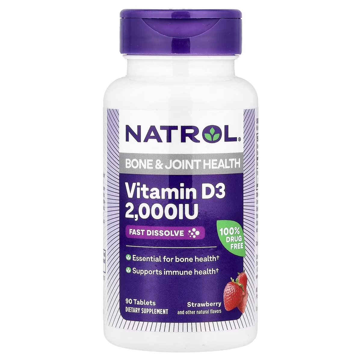 Natrol Witamina D3 2000 IU 90 tyggetabletter med jordbærsmag