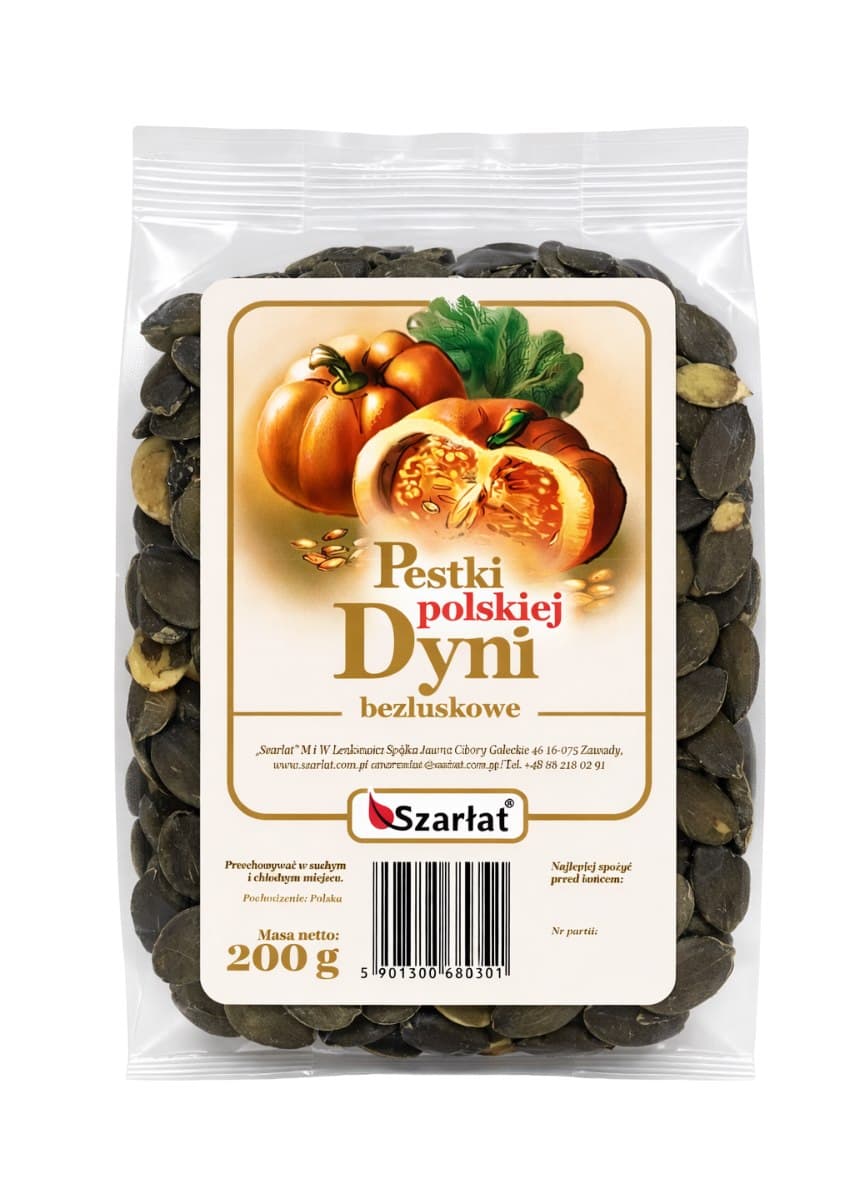 Szarłat - Polish Pumpkin Seeds Hulled - 200g – Szarłat förpackning