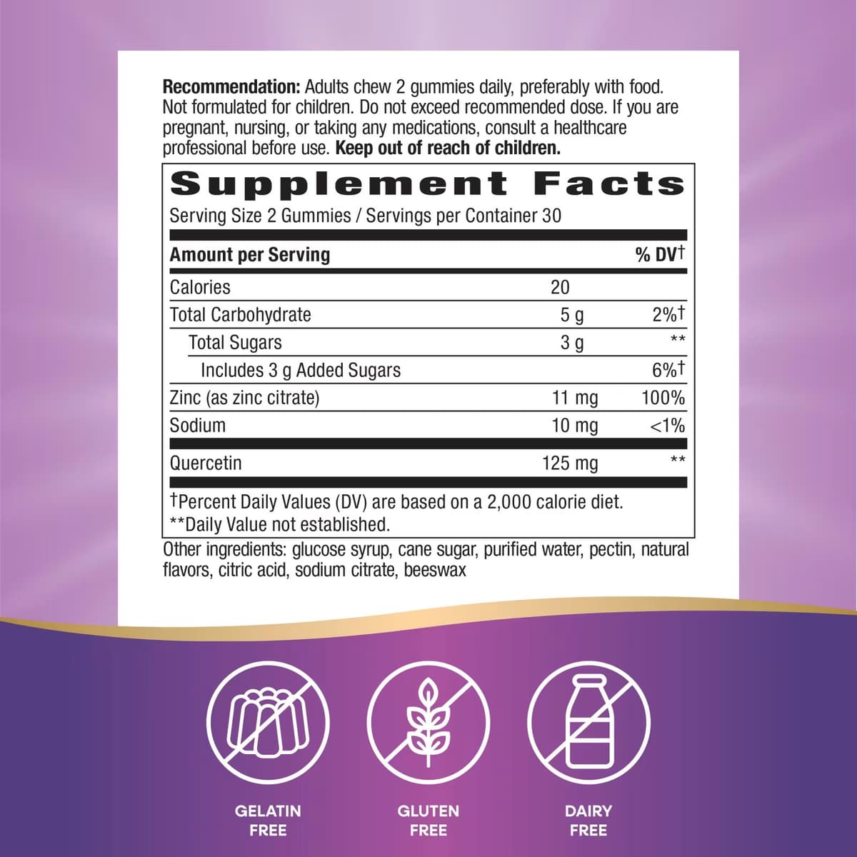 Nature'S Way - Quercetin Gummies With Zinc (Lemon - 60 Caps)