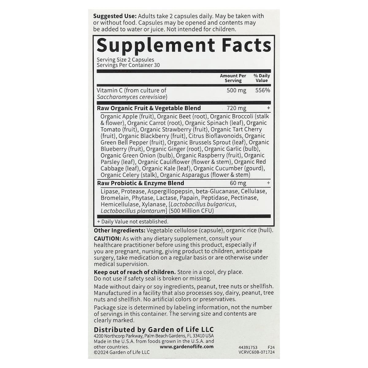 Garden of Life - Raw Vitamin C - 60 vegetabiliska kapslar