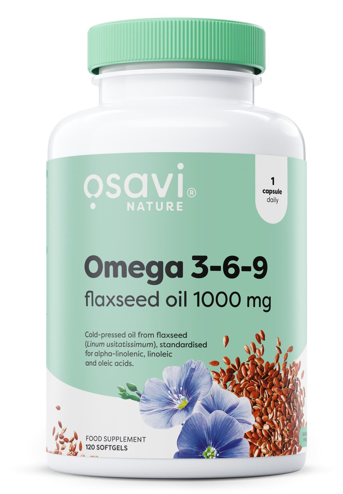 Osavi - Omega 3-6-9 Flaxseed Oil 1000mg - 120 Softgels – Osavi förpackning