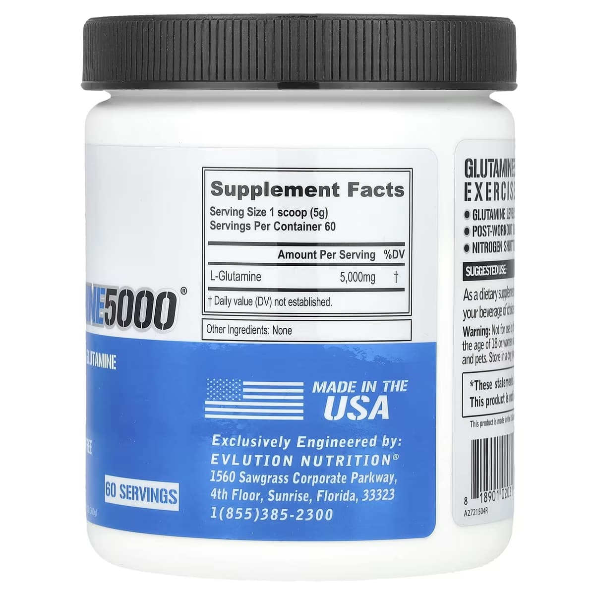EVLution Nutrition - Glutamine 5000 - Unflavoured - 10.58 oz