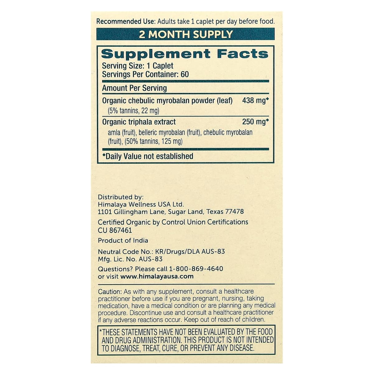 Himalaya - Organic Triphala - 60 Caps