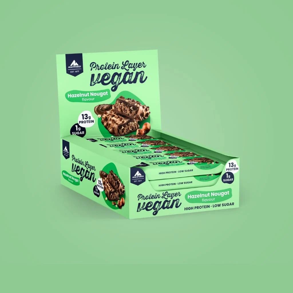 Multipower - Vegansk proteinbar i lager Hasselnötsnougat, 15 × 55 g