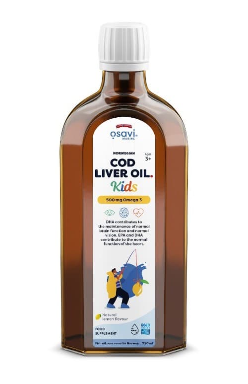Norwegian Cod Liver Oil Kids, 500mg Omega 3 (Lemon) - 250ml. – Osavi förpackning