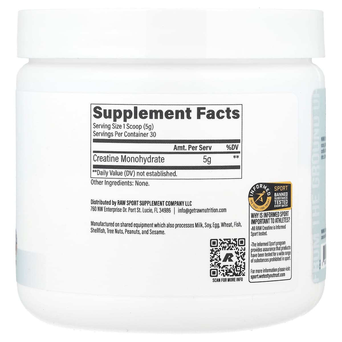 Raw - Creatine Monohydrate, Unflavoured - 150g