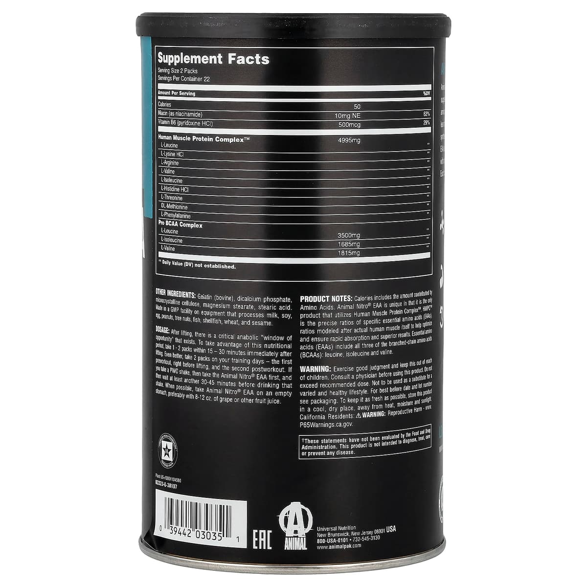 Universal Nutrition - Nitro EAA Essential Amino Acid - 44 Sachets