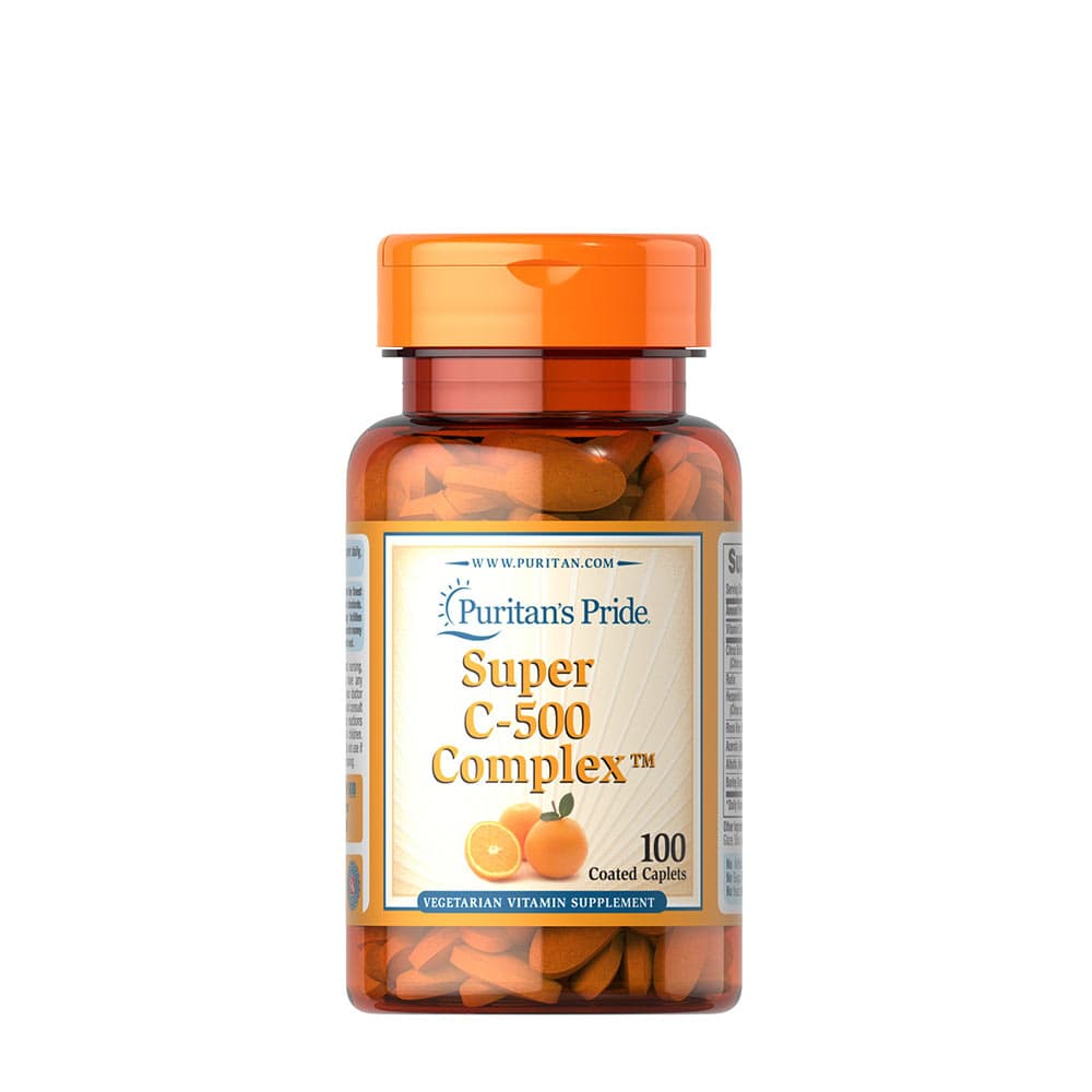 Puritan's Pride - Super C-500 Complex - 100 Coated Caplets – Puritan's Pride förpackning