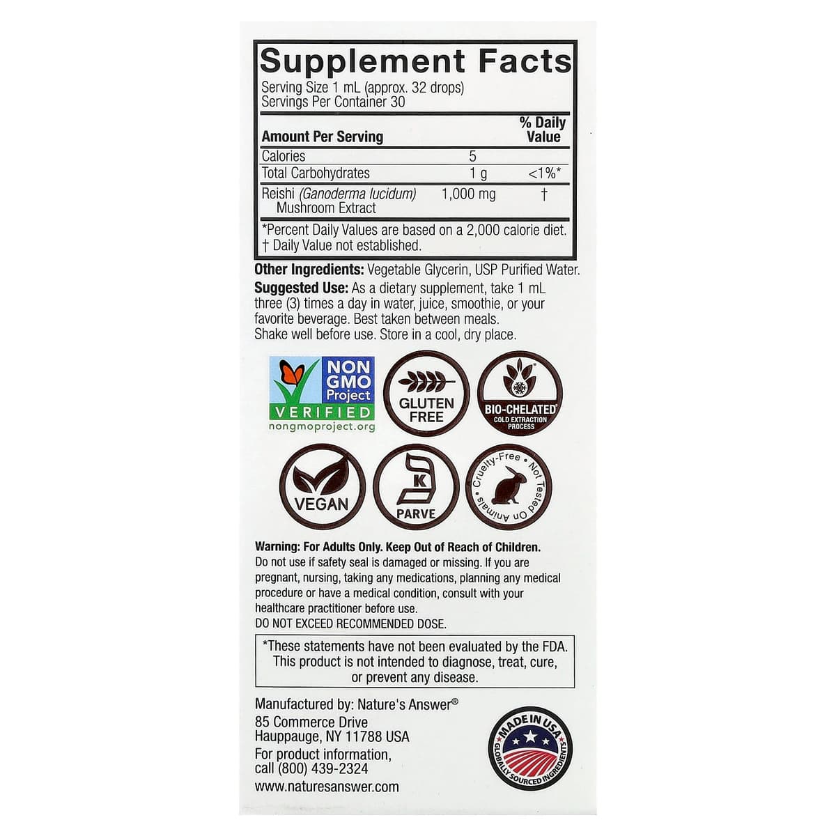 Nature'S Answer - Reishi Svamp Ekstrakt - 1000mg, 30 Dage