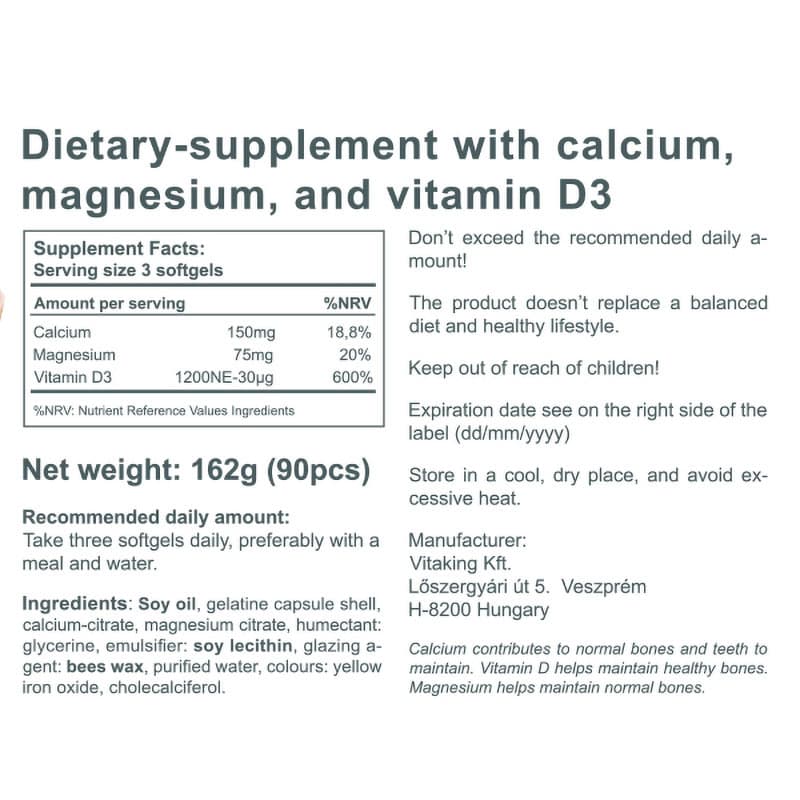 Vitaking - Calcium Magnesium Citrate + Vitamin D3 - 90 Sgels