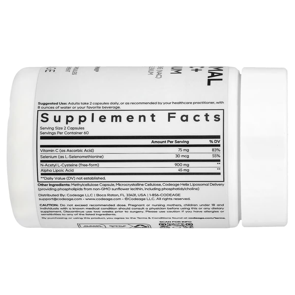 Codeage - Liposomal NAC+ Platinum - 120 Vegetable Capsules
