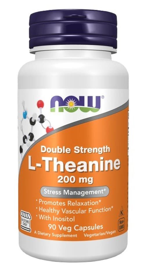NOW Foods - L-Theanine, 200mg (90 Vcaps) – NOW Foods förpackning