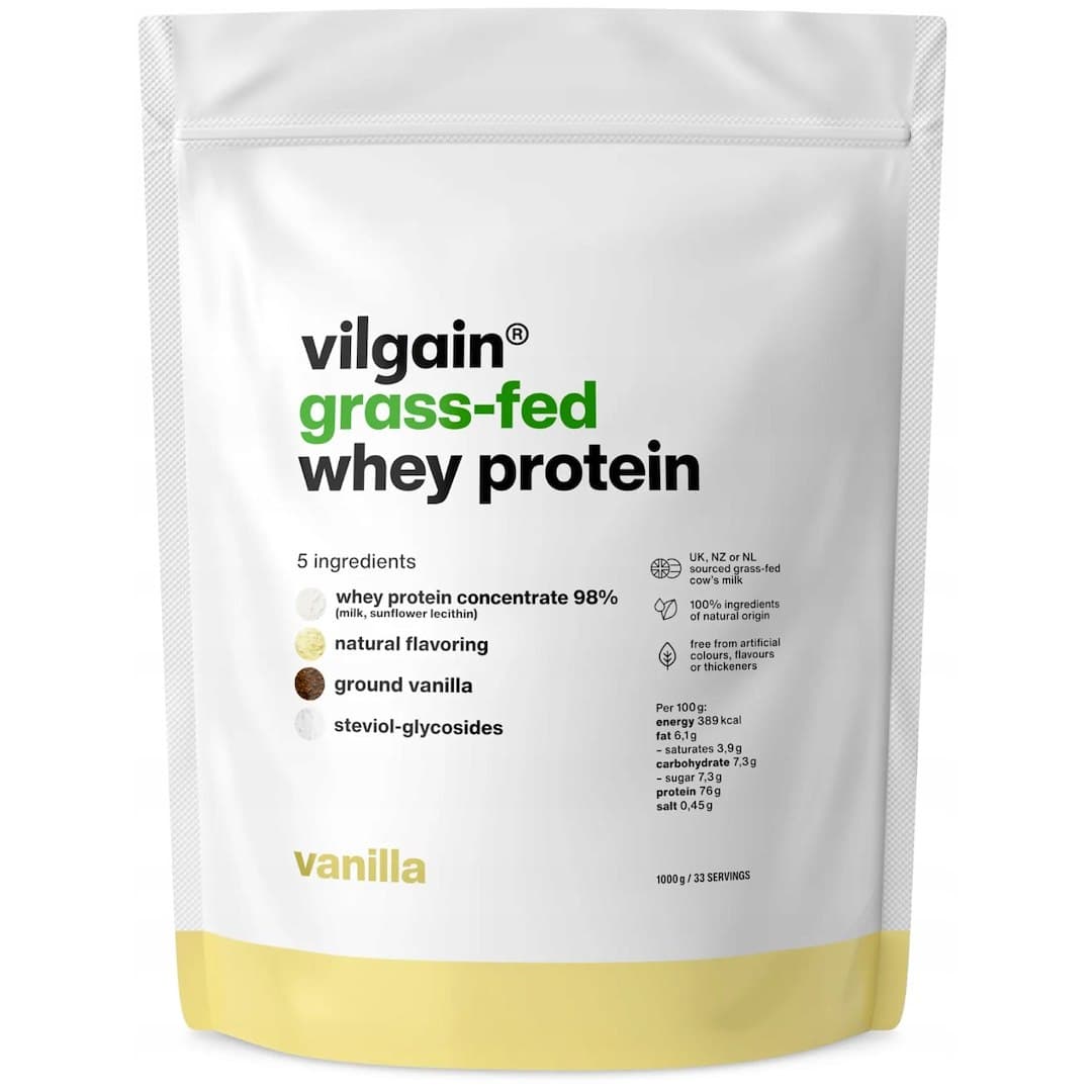 Vilgain Grass-Fed Whey Protein wanilia 1000 g – Vilgain förpackning