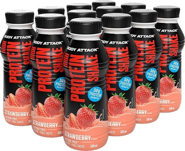 Body Attack - Proteinshake med högt proteininnehåll - Jordgubb, 12 × 500 ml – Body Attack