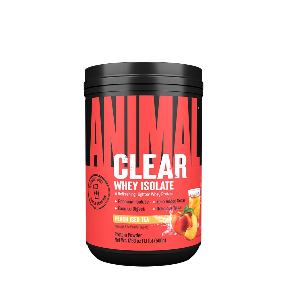 Universal Nutrition - Clear Whey Isolate, Peach Iced Tea - 500g – Universal Nutrition förpackning