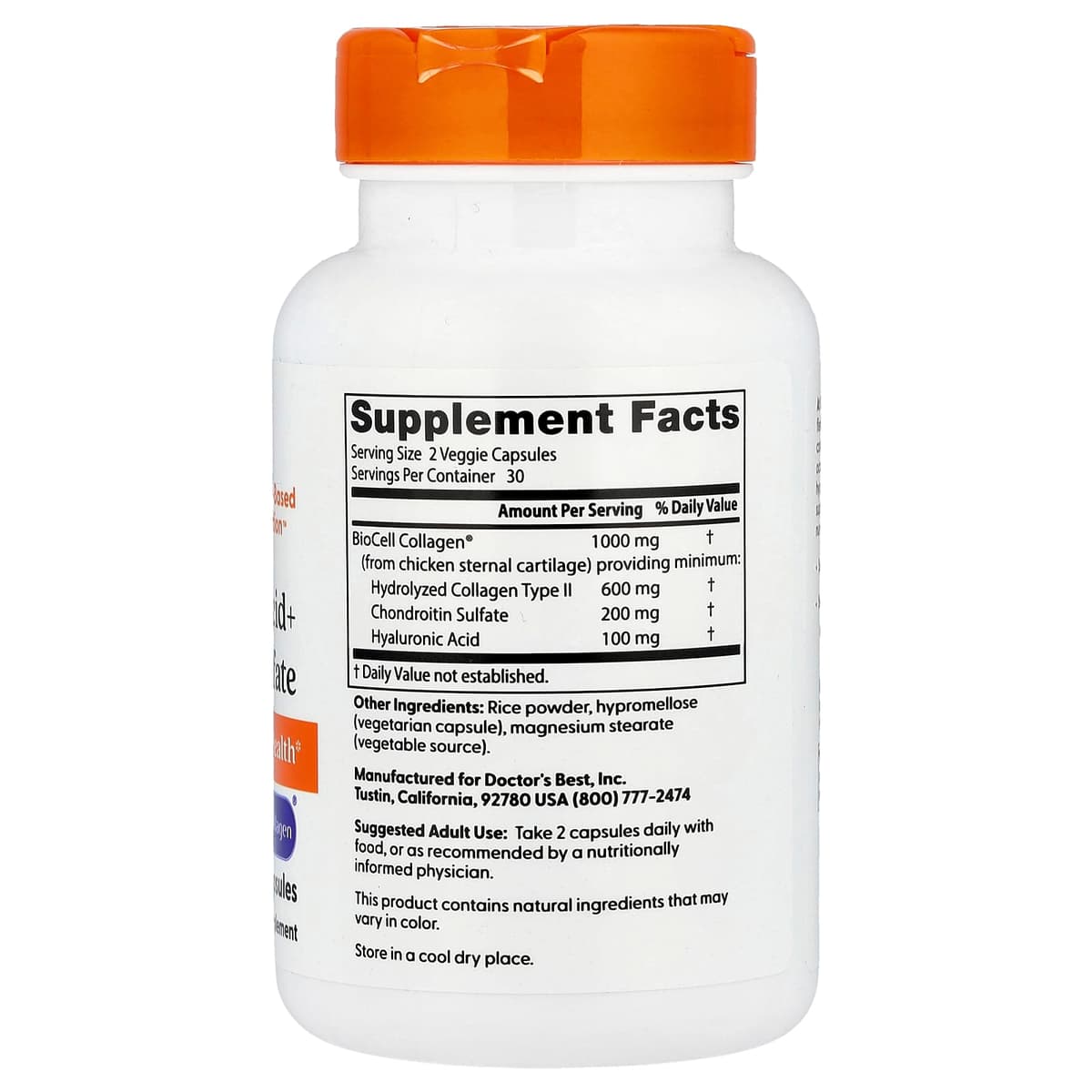 Doctor's Best - Hyaluronic Acid + Chondroitin Sulfate with Biocell Collagen - 60 Capsules