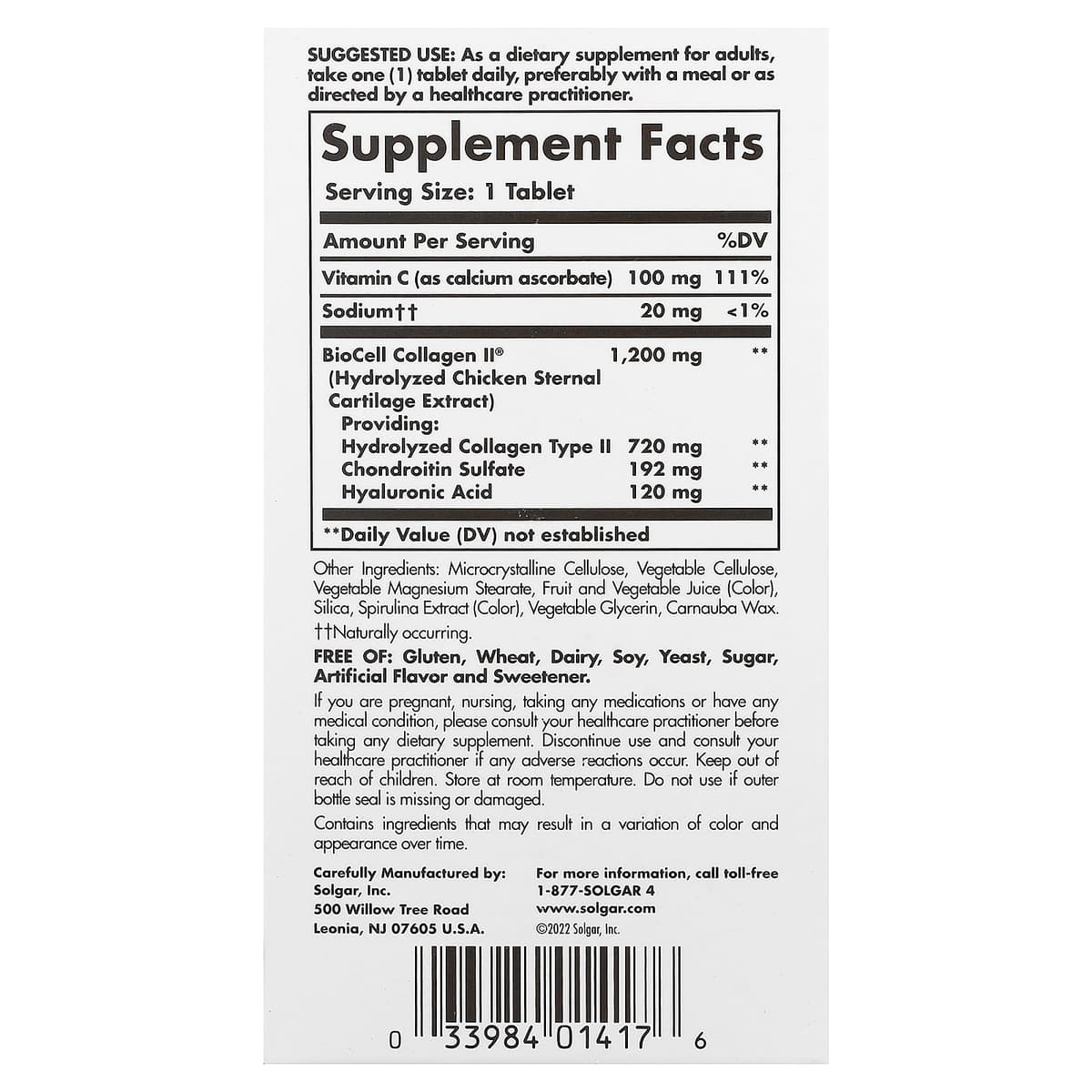 Solgar - Collagen Hyaluronic Acid Complex - 30 Tabs