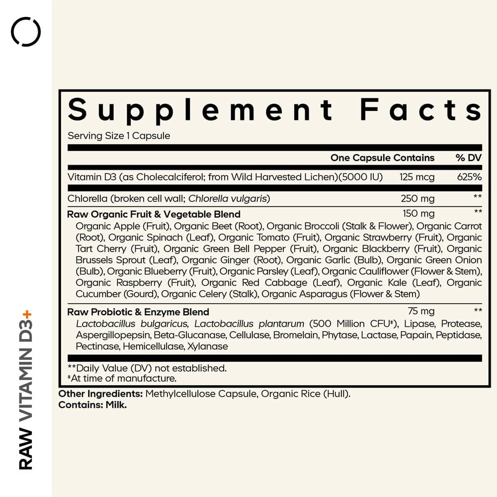 Codeage Raw Vitamin D3+ - 60 Vcaps - 60 Vegetable Caps