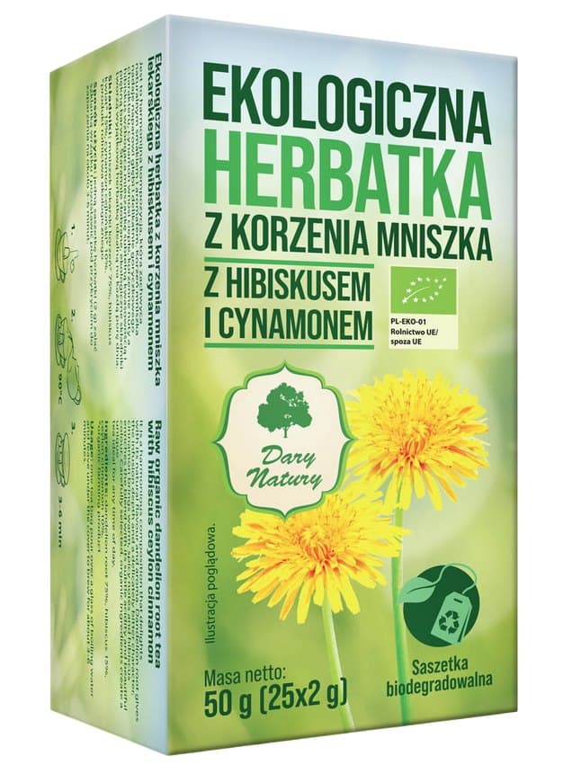 Dary Natury - Organic Dandelion Root Tea with Hibiscus and Cinnamon – Dary Natury förpackning