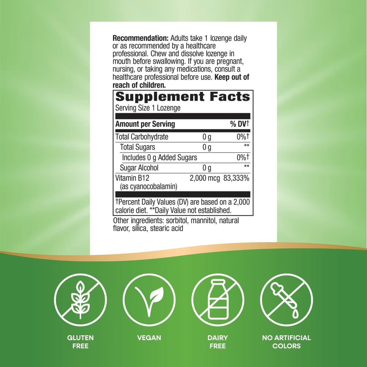 Nature's Way - Vitamin B-12 - 100 Veganske Pastiller - 100 Pastiller