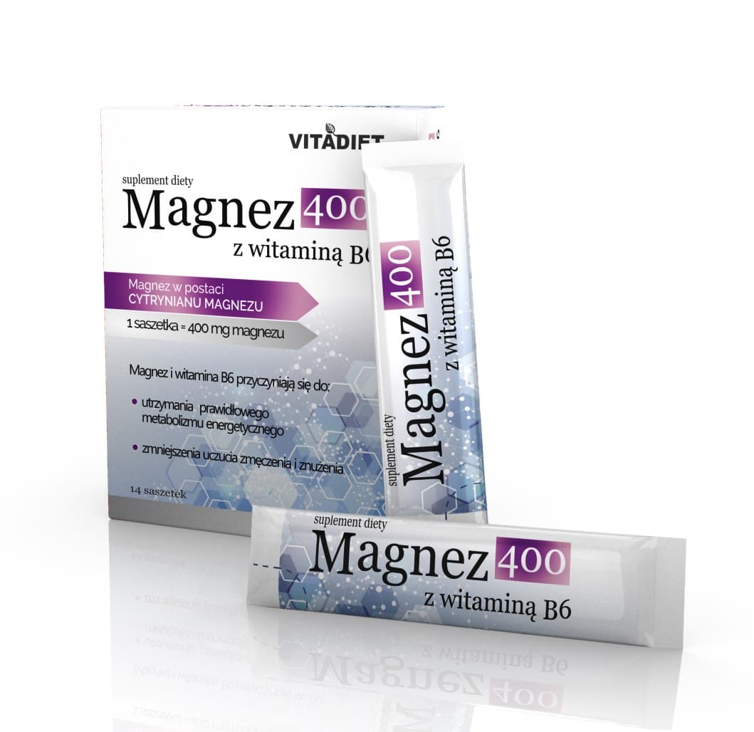 VITADIET - Magnesium 400 with Vitamin B6 - 14 sachets – VitaDiet förpackning