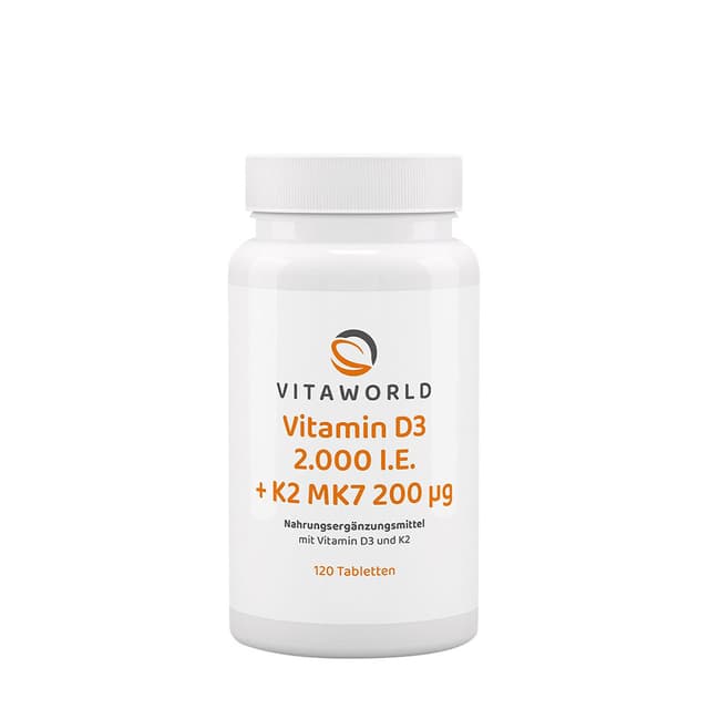 Vitaworld - Vitamin D3 + K2 MK-7 - 2000 IE + 200 µg, 120 tabletter – Vitaworld