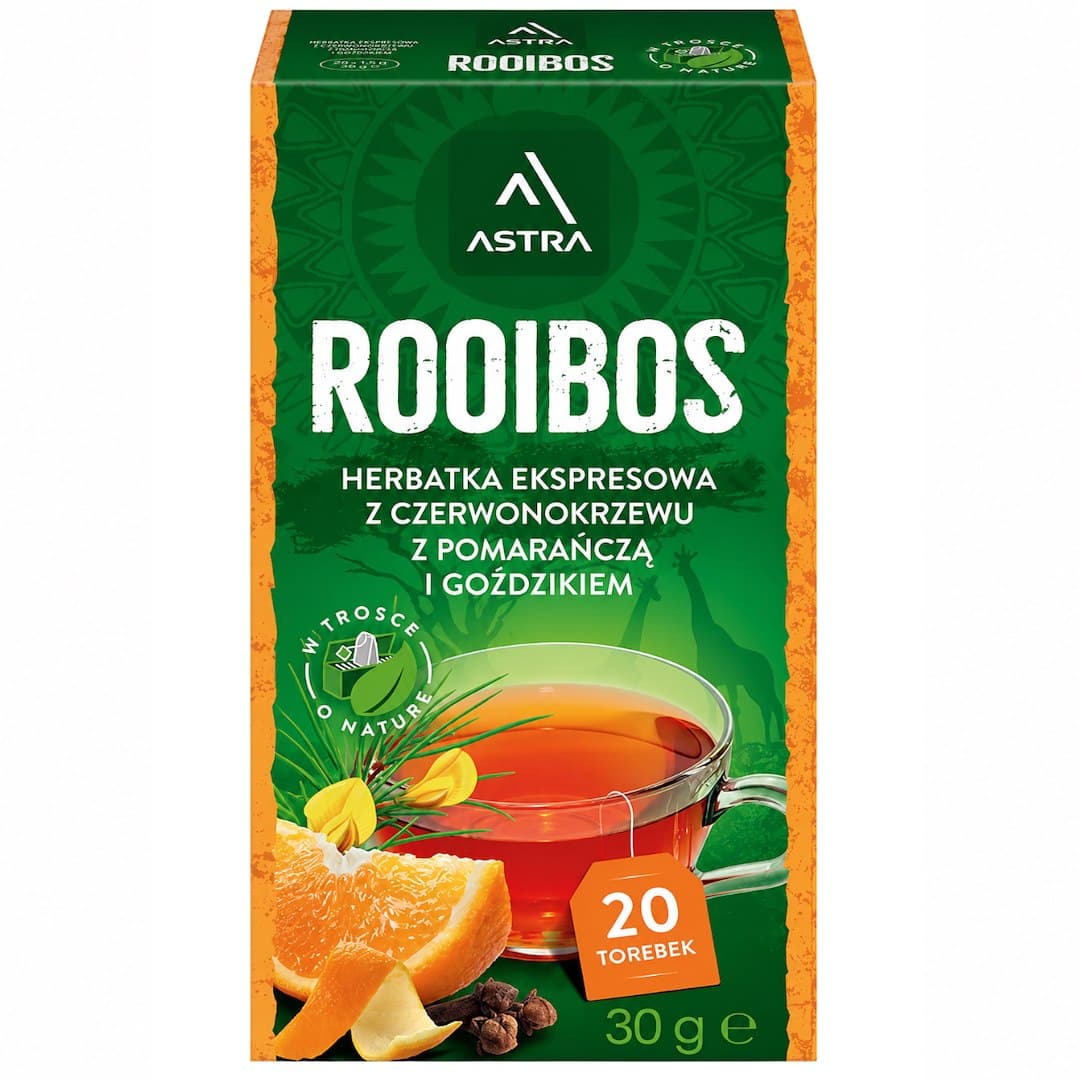 Astra - Rooibos Red Bush Tea With Clove And Orange 20 Sachets – Astra förpackning