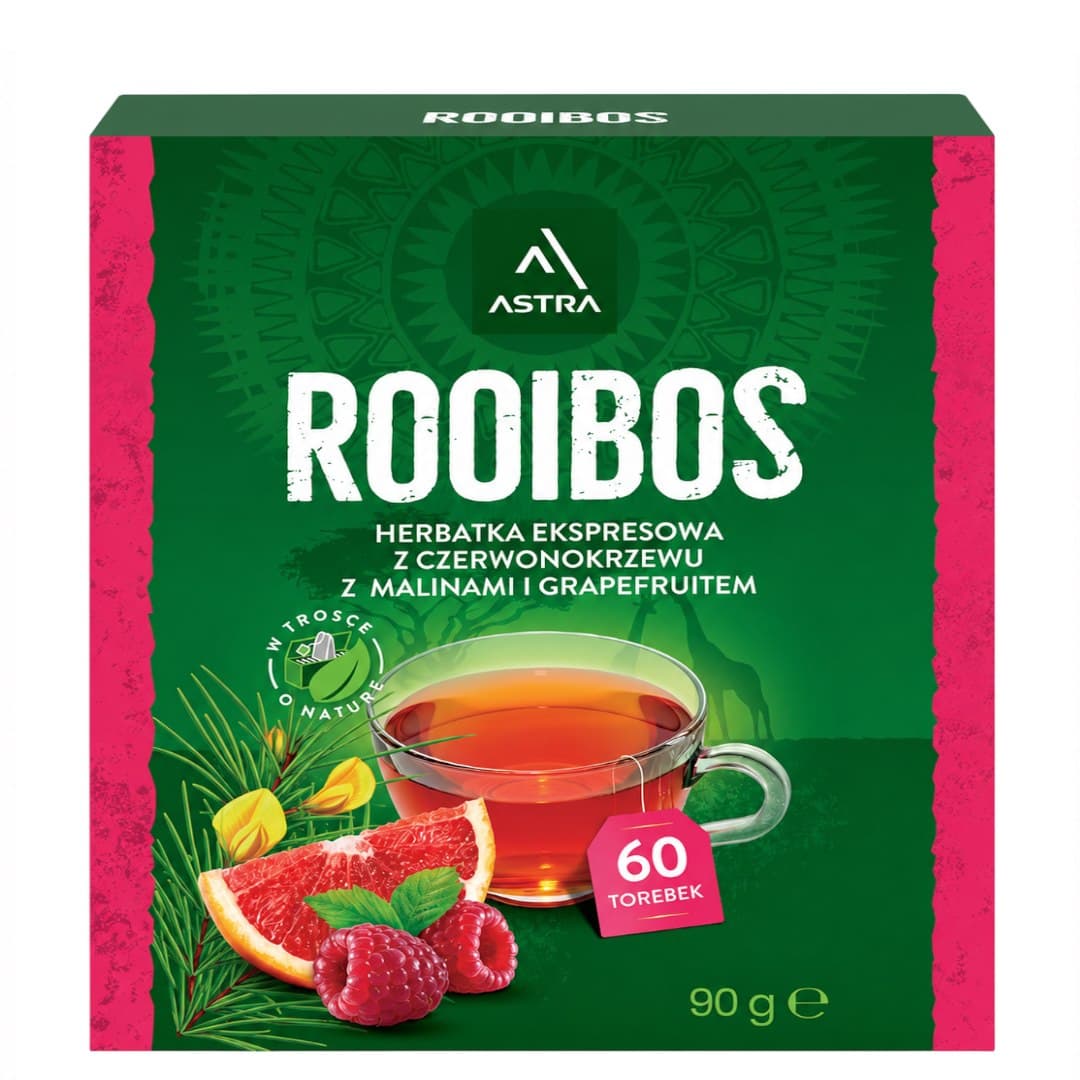 Astra - Rooibos With Raspberry And Grapefruit Tea 60 Sachets - 90g / 60 Sachets – Astra förpackning