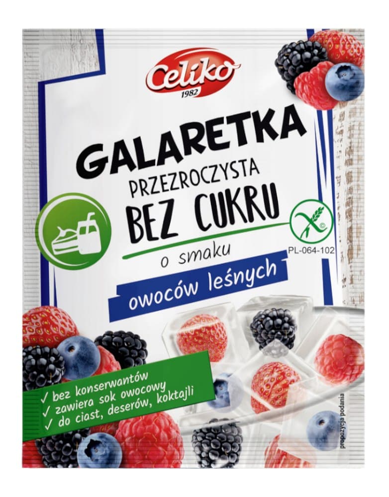 Celiko - Forest Fruit Flavored Jelly Sugar-Free Gluten-Free 14g – Celiko förpackning