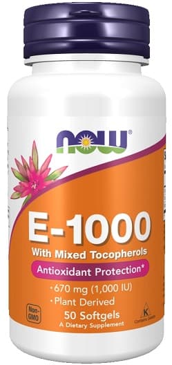 NOW Foods - Vitamin E-1000 Natural Mixed Tocopherols - 50 Sgels – NOW Foods förpackning
