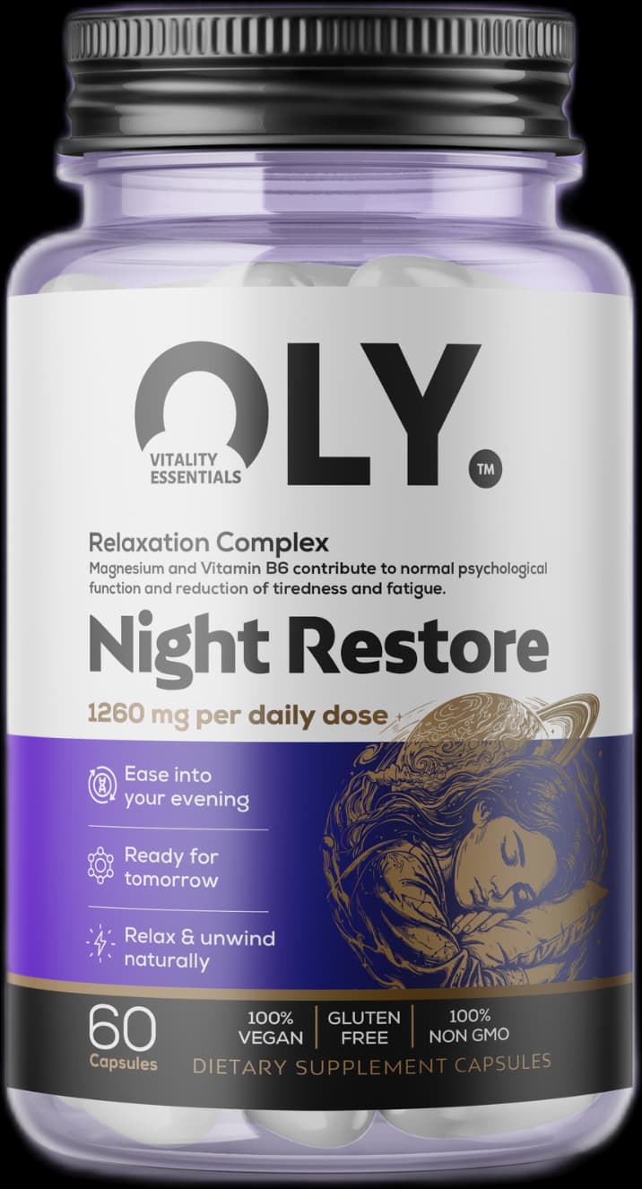 Oly - Night Restore - 1260 mg - 60 vcaps – Oly förpackning