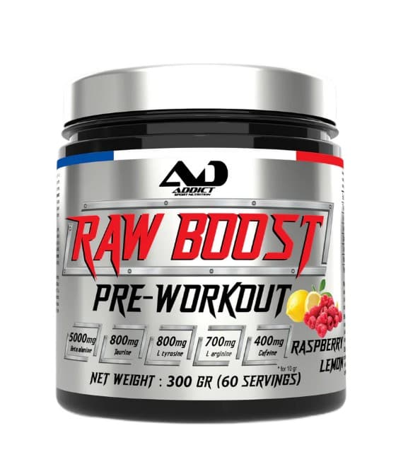Addict Sport Nutrition (ADD) - Raw Boost Pre-Workout Raspberry Lemon - 300g – Addict Sport Nutrition förpackning