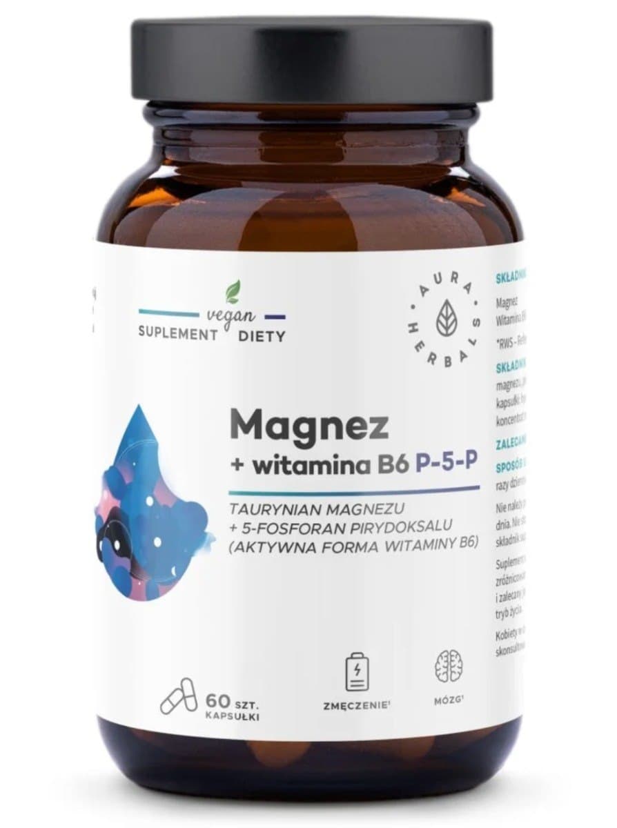 Aura Herbals - Magnesium + Vitamin B6 - 60 Caps – Aura Herbals förpackning