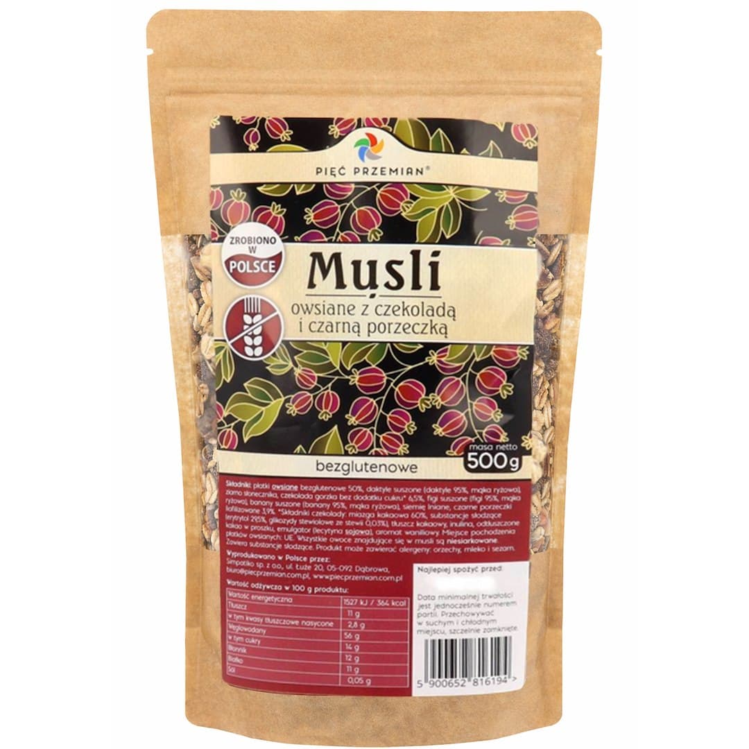 Pięć Przemian - Oat Muesli With Chocolate And Black Currant - 500g