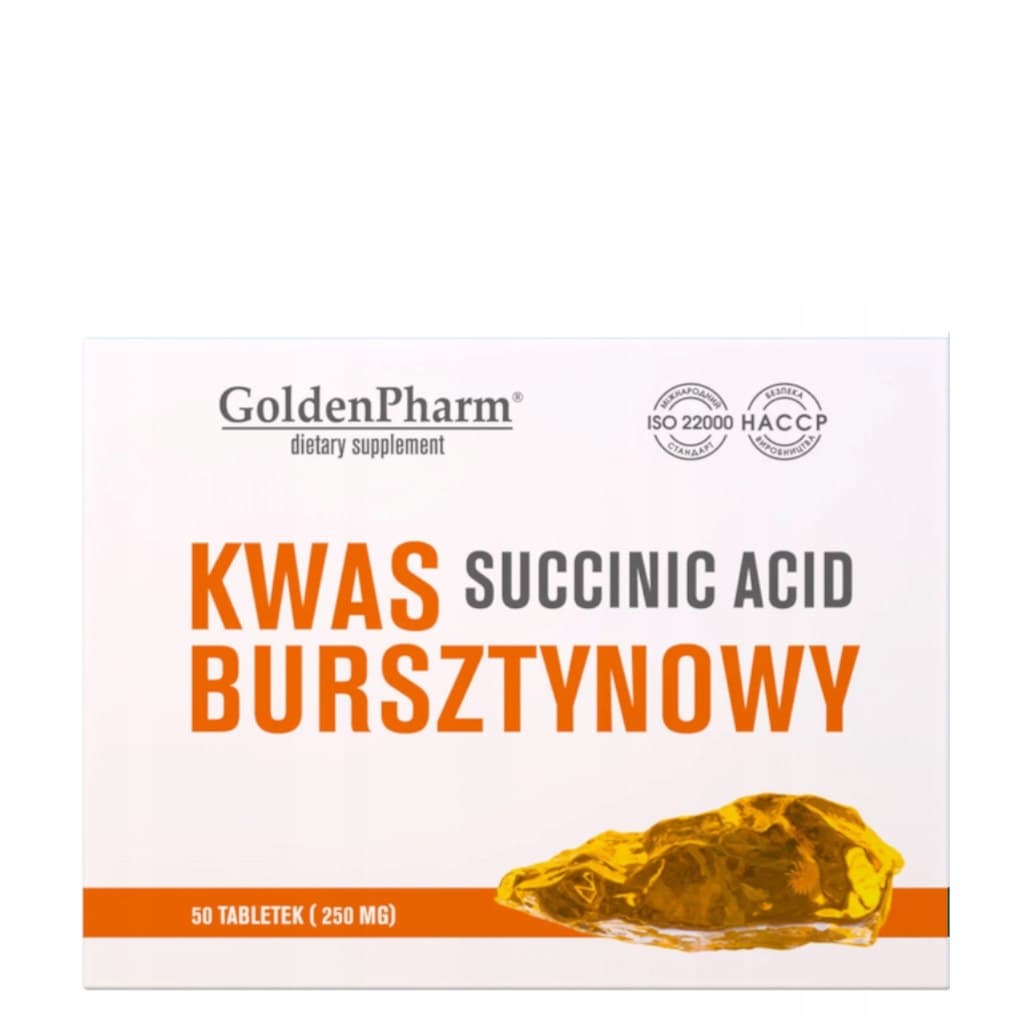 GoldenPharm - Succinic Acid - 50 tablets (250 mg) – GoldenPharm förpackning