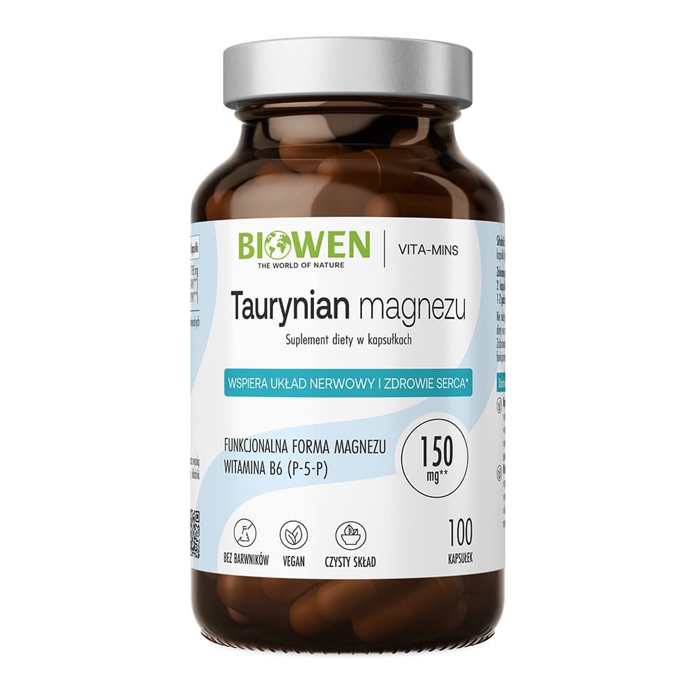 Biowen - Magnesium Taurate 1200mg With Vitamin B6 (P-5-P) 100 Caps – Biowen förpackning
