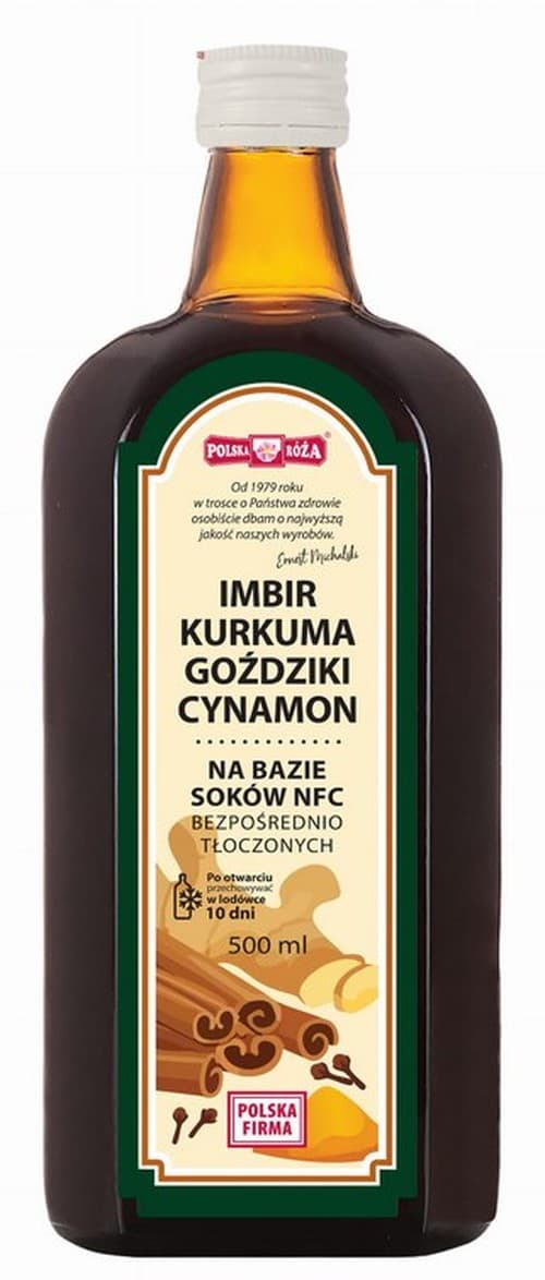 Puolan ruusu - Inkivääri Kurkuma Kardemumma Kaneli NFC-mehupohja – Polska Róża pakkaus