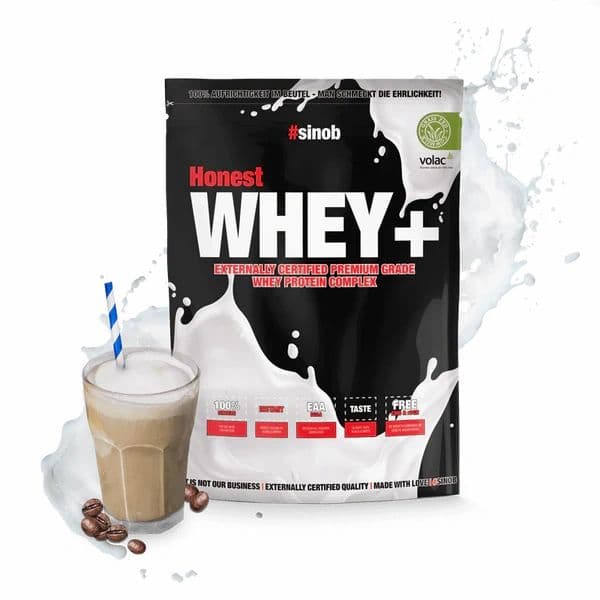 Sinob - Honest Whey+ valleprotein - Iskaffe, 820 g – Sinob emballage
