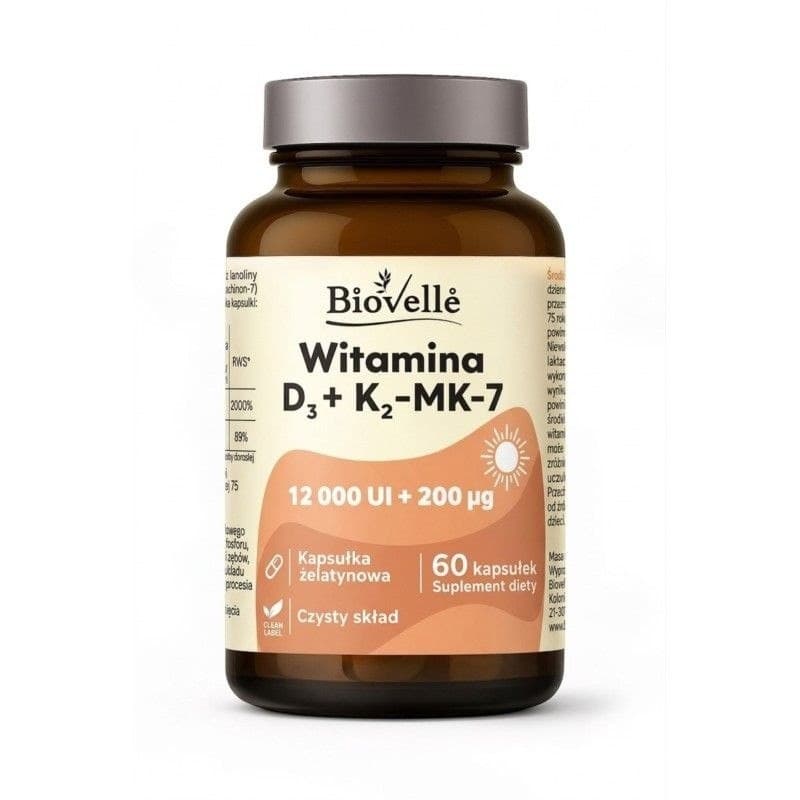 Biovelle - Vitamin D3 och K2-MK-7 - 60 kapslar – förpackning