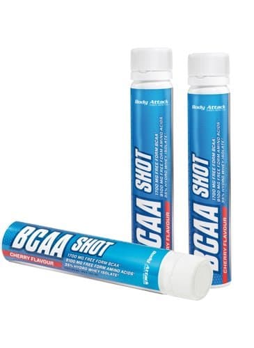 Body Attack - BCAA, portionsflaskor - Körsbär, 20 × 25 ml – Body Attack förpackning