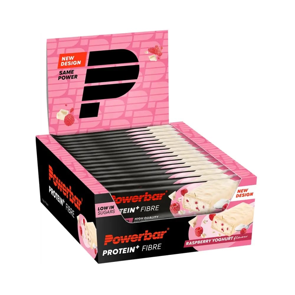 POWER - Protein Plus Fibre Bar (16x35g) - Raspberry-Joghurt – Powerbar förpackning