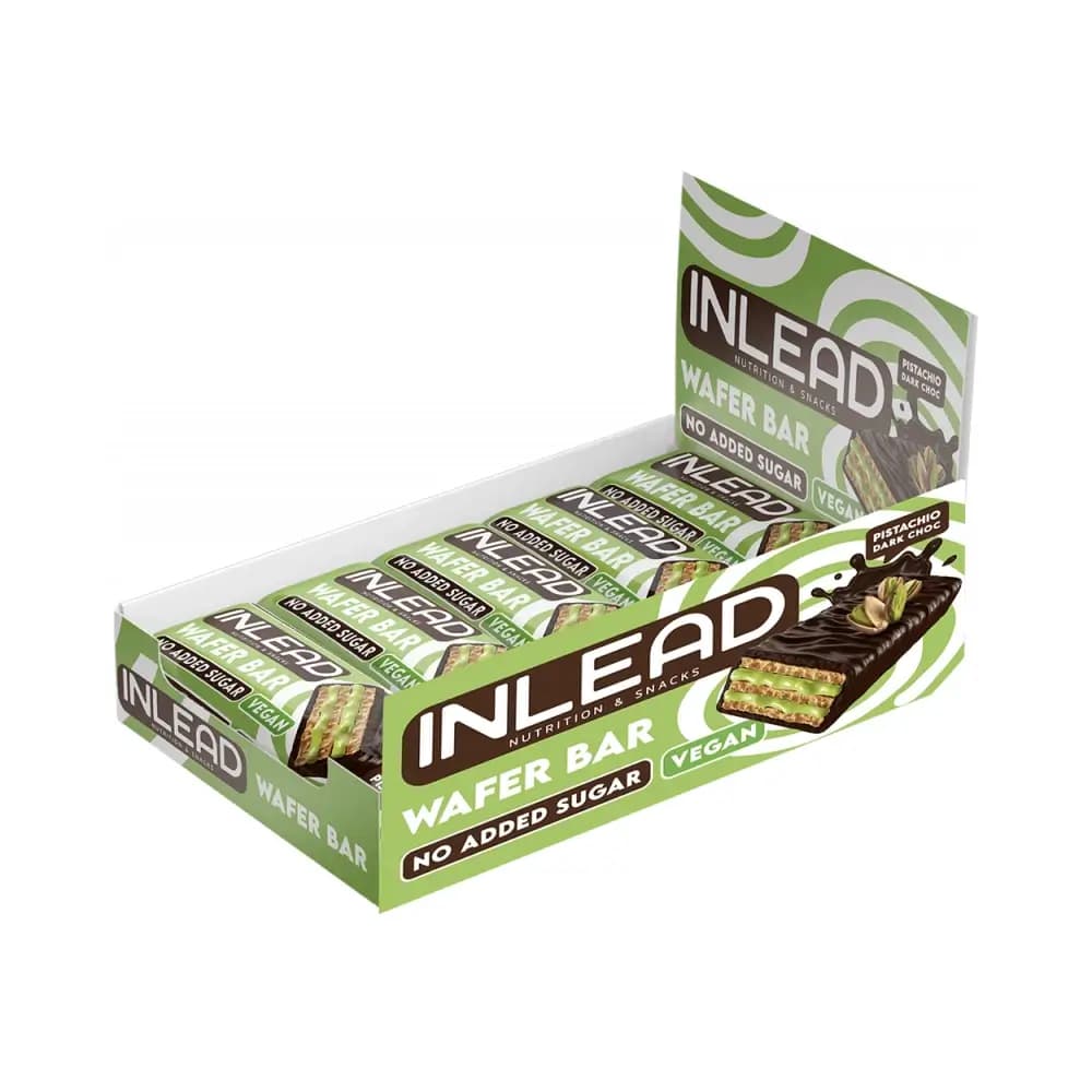 Inlead - Wafer Bar (15x45g) - Pistachio Dark Choc – Inlead förpackning