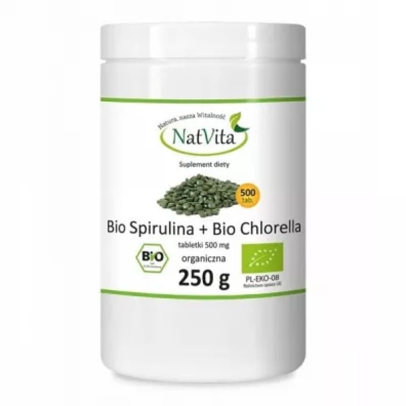 NatVita - Økologisk spirulina og chlorella - 500 mg, 500 tabletter