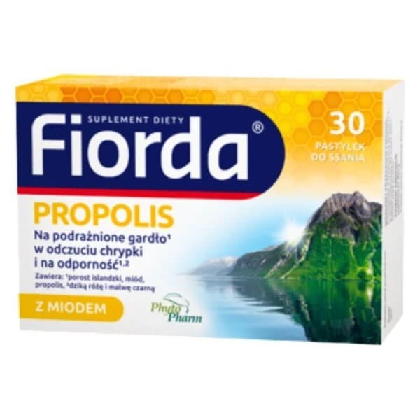 Fiorda - Propolis med honung - 30 sugtabletter – förpackning