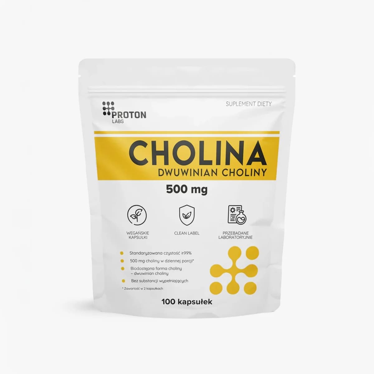 PROTON LABS - Choline Bitartrate 500mg Capsules 100 – PROTON LABS förpackning