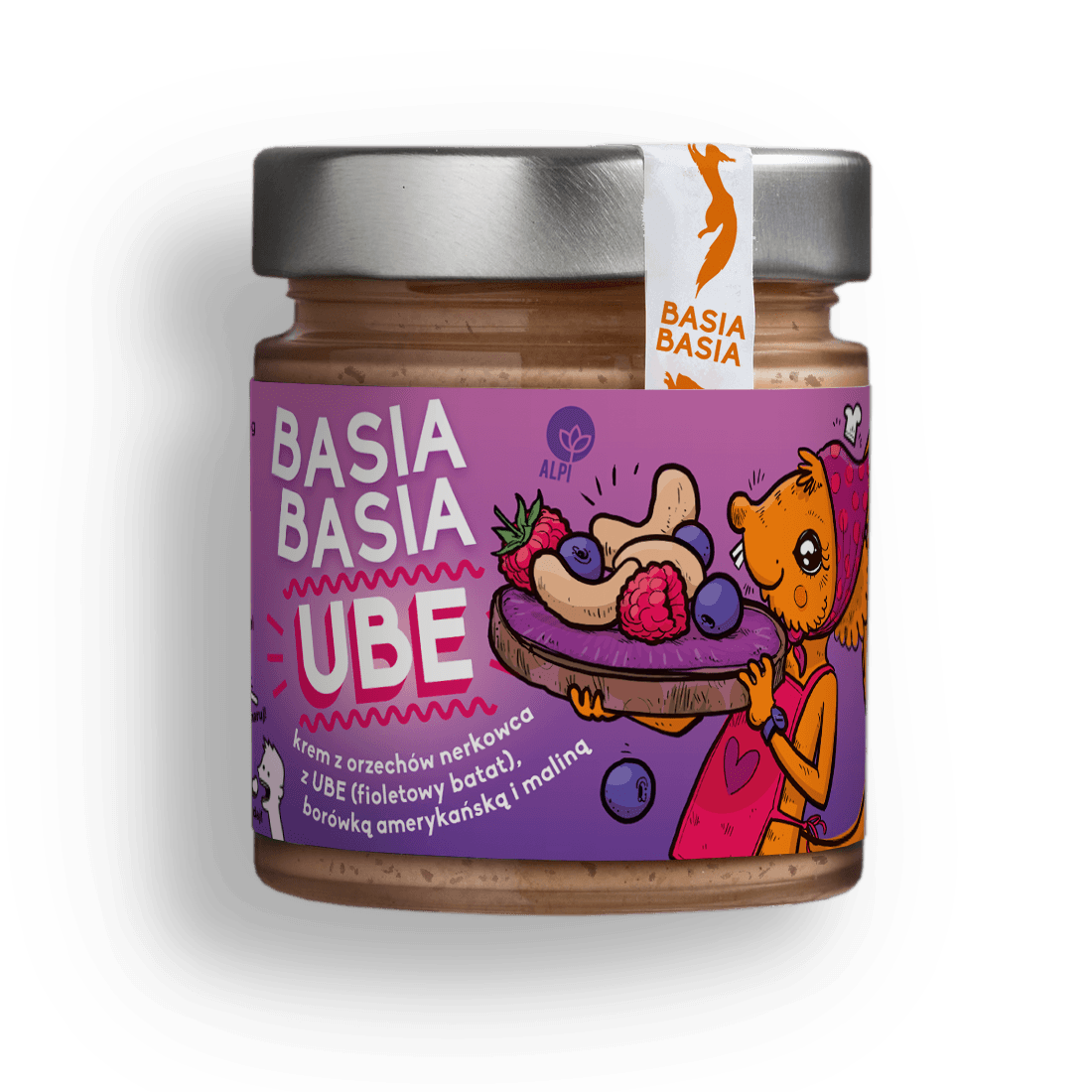 ALPI - Cashewkräm med ube, blåbär och hallon - 195 g – förpackning