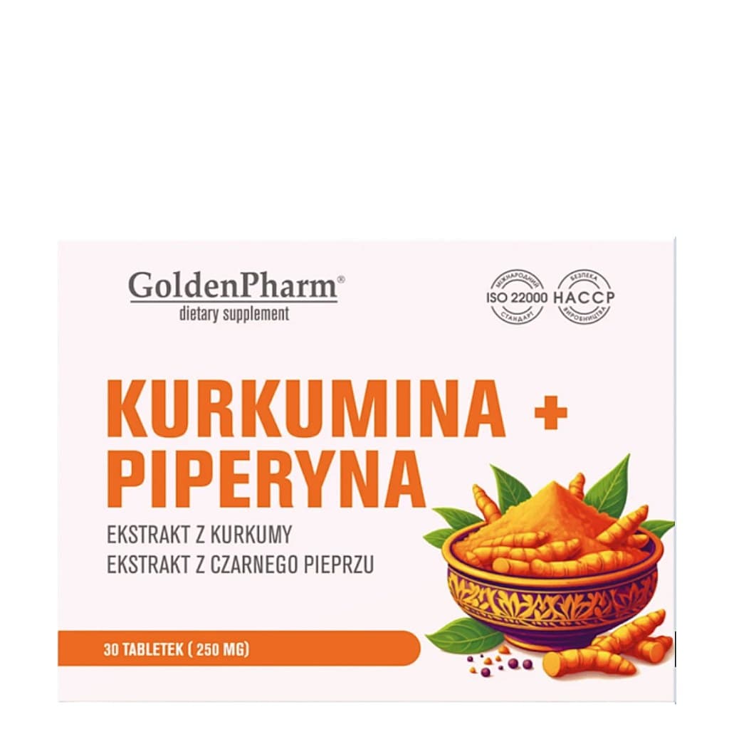 GoldenPharm - Kurkumina + Piperyna - 30 tablets – GoldenPharm förpackning