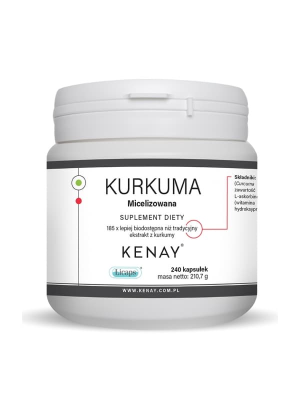 Kenay - Micellär gurkmeja med Vitamin C och D - 240 kapslar – förpackning
