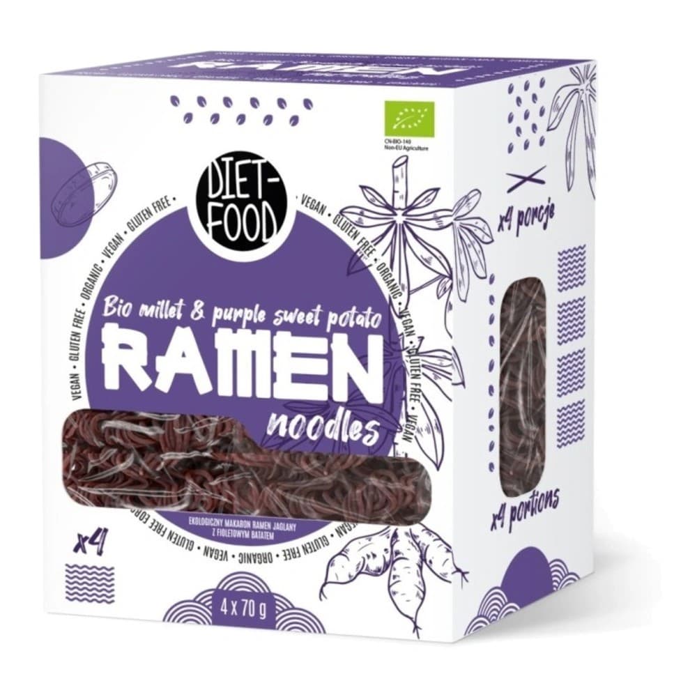 Diet-Food - Ekologiska ramennudlar med hirs och lila sötpotatis - 280 g – förpackning