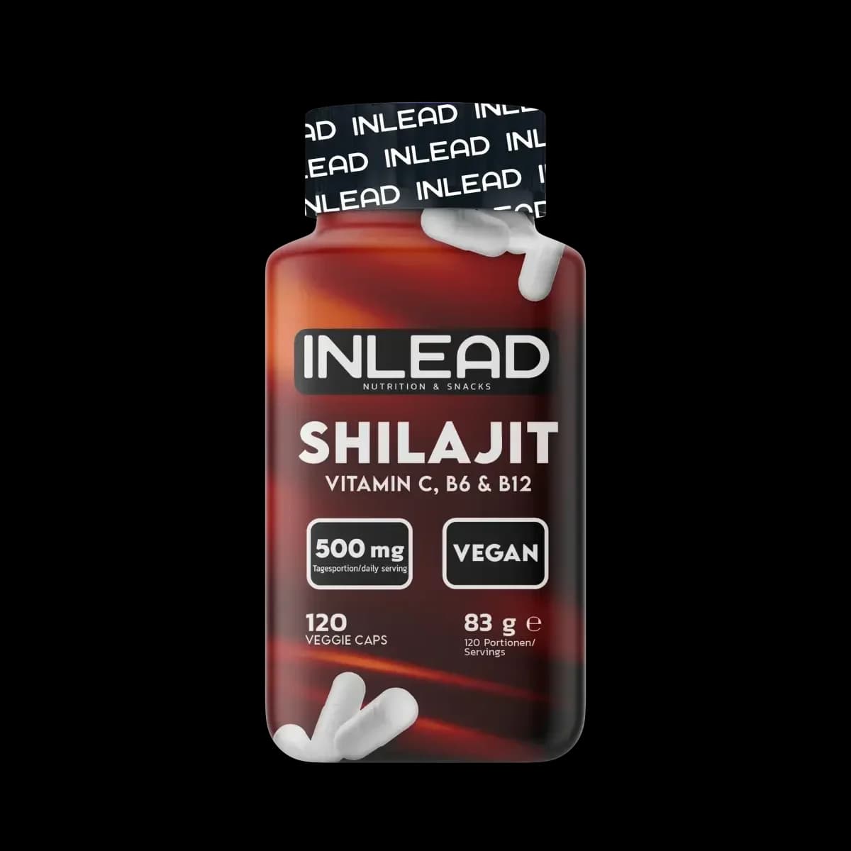 Inlead - Shilajit - Naturell, 120 vegetabiliska kapslar (83 g) – förpackning